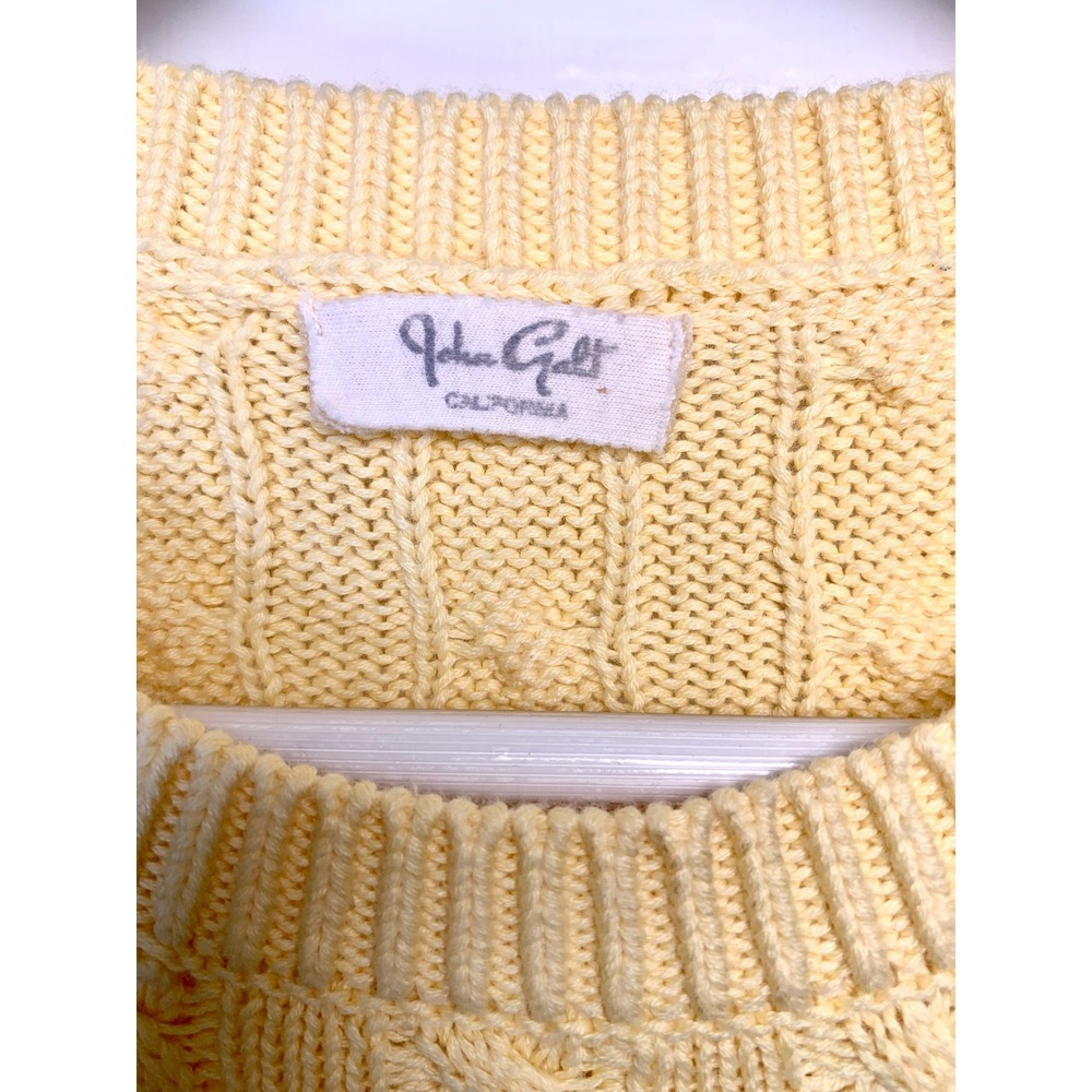 John Galt California Cable Knit Sweater Pale Lemon Yellow Crew Neck / One Size - Picture 6 of 14